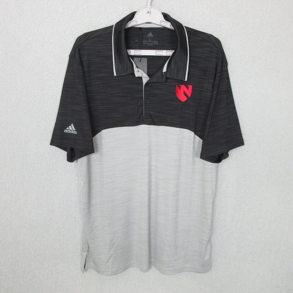 Adidas‎ Polo Shirt Mens Large Dark Grey White Colorblock Embroidered Logo